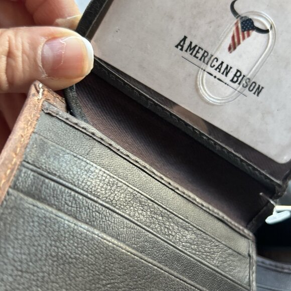American Bison Brown Genuine Leather Wallet Western Rodeo Cowboy Father’s Day Ne - Picture 4 of 12